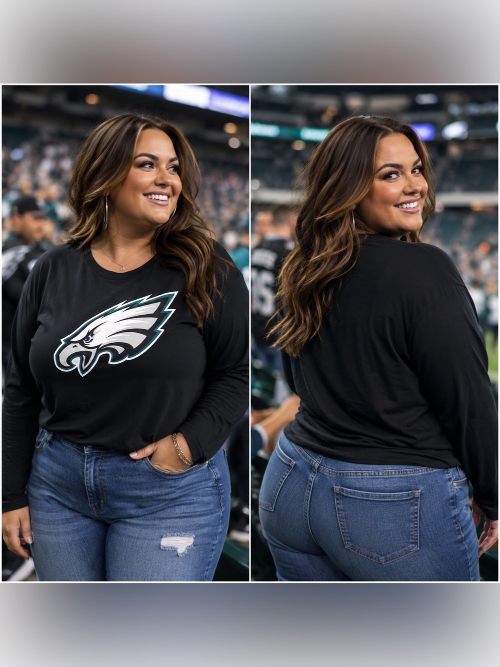 🆕 Philadelphia Eagles Fanatics Women’s Plus 1X Black Logo Long Sleeve T-Shirt